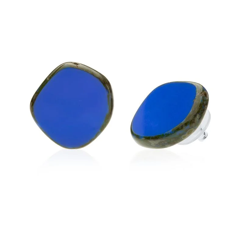 silver hoop earrings for women -luxury necklaces for women -Royal Blue Circle Glass Beaded Large Stud Earrings