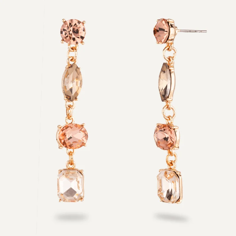 stylish earrings for women -pearl necklaces for women -Vivienne Multicoloured Crystal 4-Stone Dangle Earrings In Gold-Tone