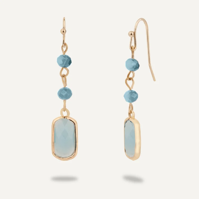 gold-plated earrings for women -birthday gift necklaces for women -Aqua Blue Crystal Drop Earrings In Gold-Tone