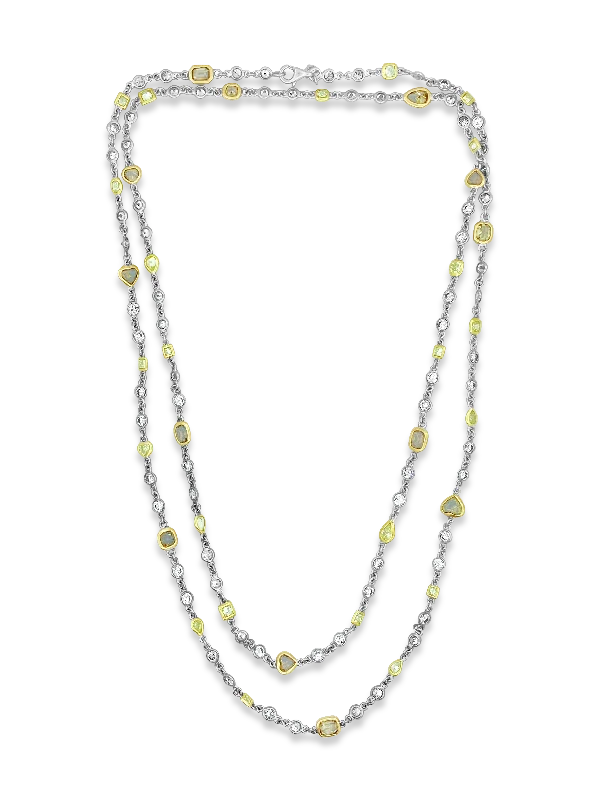 silver chain necklaces for women -wedding day necklaces for women -Yellow & White Diamonds by the Yard Necklace