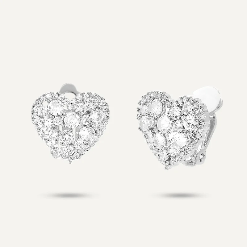 crystal stud earrings -women’s crystal charm necklaces -Heart Shaped Cubic Zirconia Earrings In Silver Tone