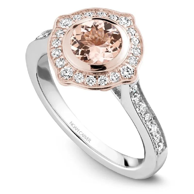 alternative gemstone engagement rings -designer name necklaces for women -Noam Carver Diamond and Morganite Halo Setting