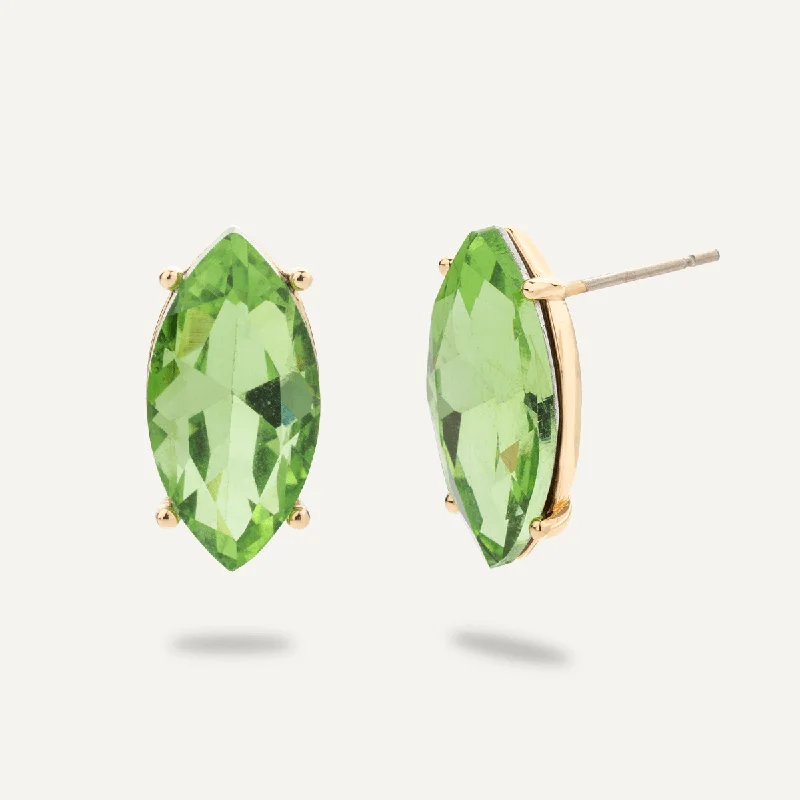 bold earrings for women -contemporary necklaces for women -Green Crystal Stud Earrings In Gold-Tone