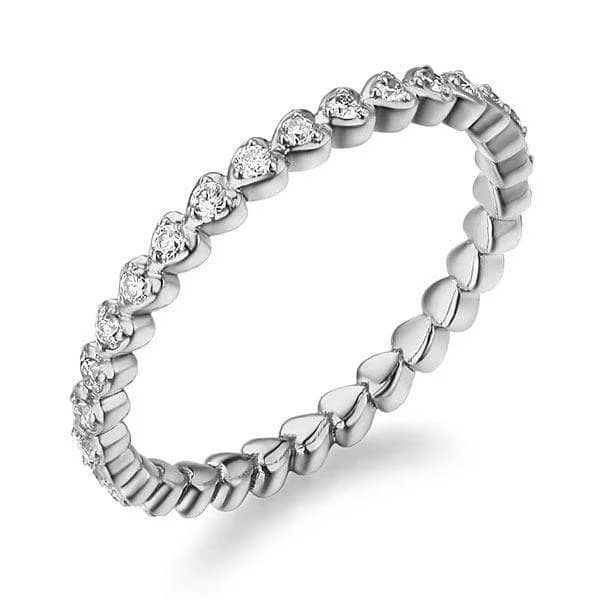 high-end engagement rings -wedding necklaces for women -14K White Gold Heart Eternity Stacking Ring 0.33ct Natural Diamonds