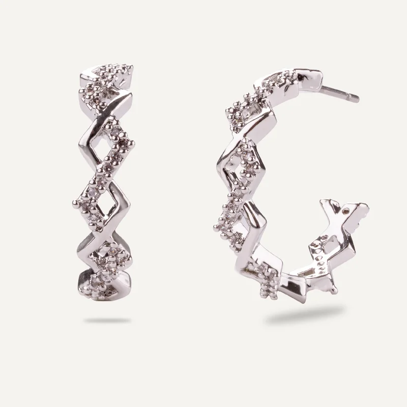 affordable earrings for women -unique necklaces for women -Kylie Cubic Zirconia Geometric Post Earrings In Silver-Tone