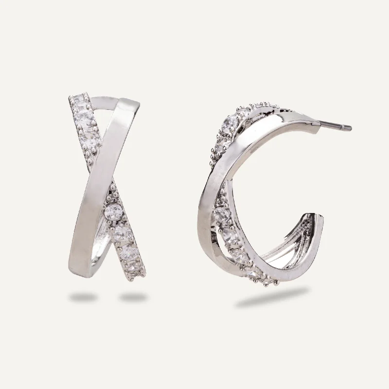 modern earrings for women -geometric necklaces for women -Kylie Contemporary Cubic Zirconia Hoop Earrings In Silver-Tone