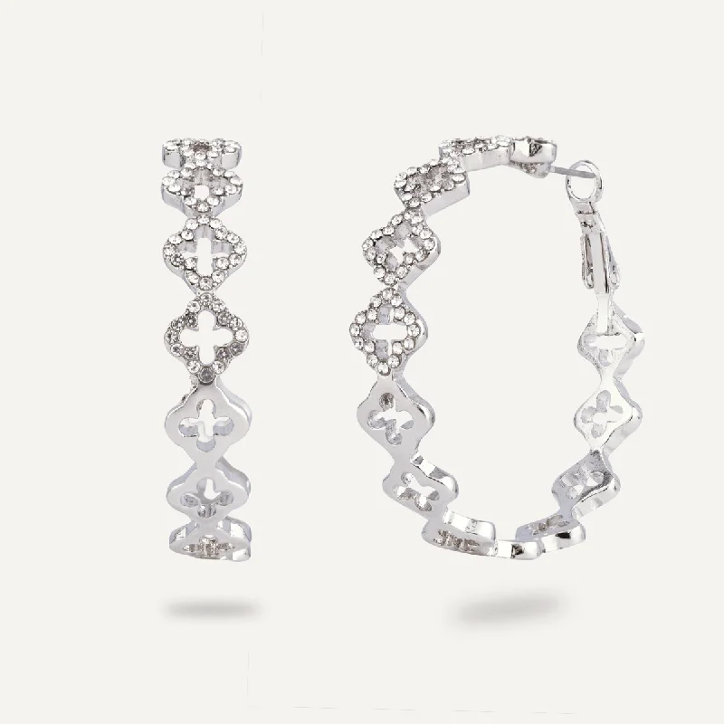 cute earrings for women -luxury pendant necklaces for women -Vivienne Crystal Quatrefoil Hoop Earrings In Silver-Tone