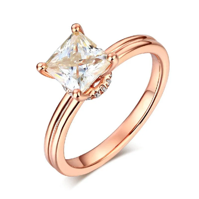 oval cut engagement rings for women -fashion necklaces for women -14K Rose Gold 1ct Princess Cut Diamond