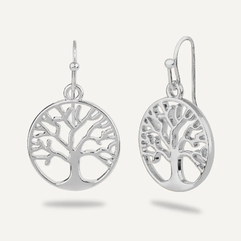 chic statement earrings -designer name necklaces for women -Eternal Tree of Life Hoop Earrings In Silver-Tone