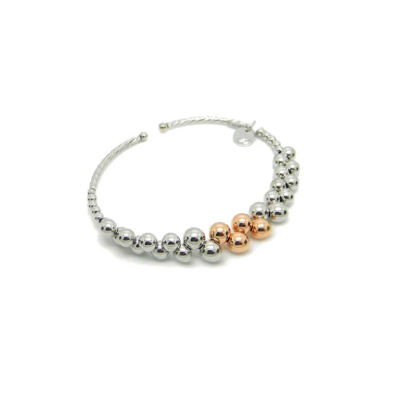 women’s bracelet with charms -wedding gift necklaces for women -STERLING SILVER & ROSE GOLD PLATED MULTI BOLAS BANGLE