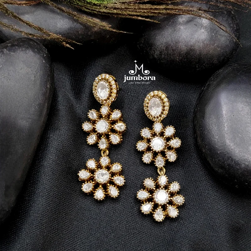 hoop earrings for evening wear -stunning statement necklaces for women -Floral Mossainite & White Zircon CZ ( AD) Victorian Earring