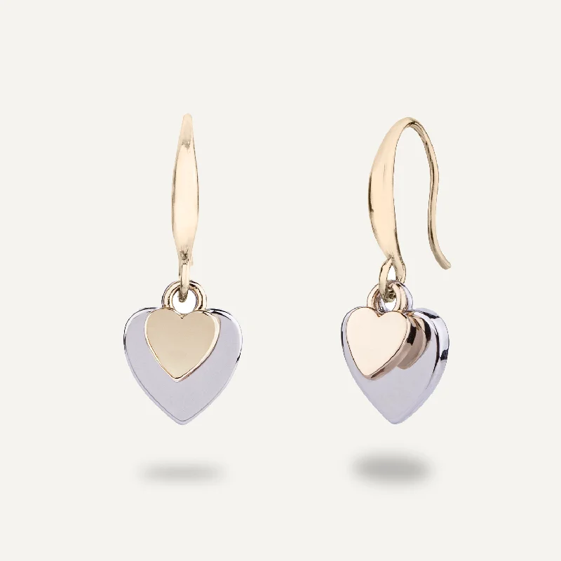 timeless earrings for women -handcrafted necklaces for women -Keira Mixed Heart Duo Earrings In Gold & Silver-Tone