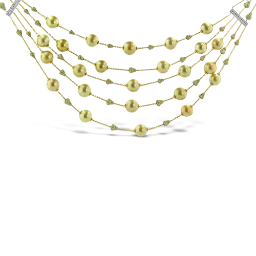 elegant necklaces for women -elegant necklaces for women -Five Strand Golden Pearl & Diamond Necklace