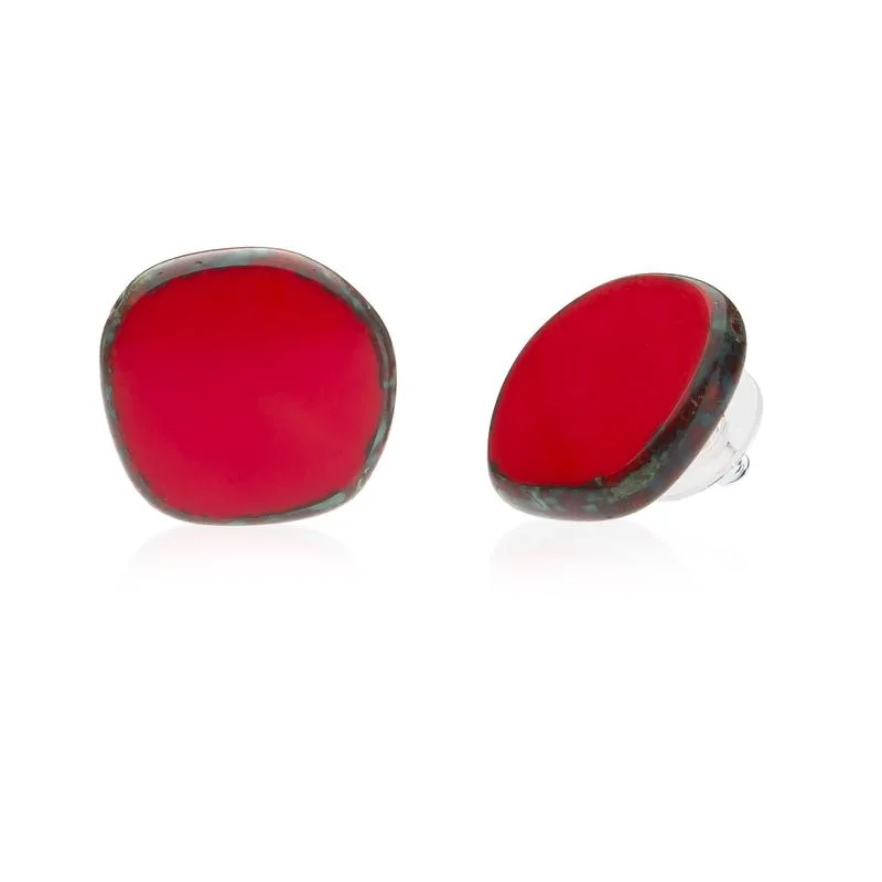 minimalist earrings for women -romantic necklaces for women -Red Circle Glass Beaded Large Stud Earrings