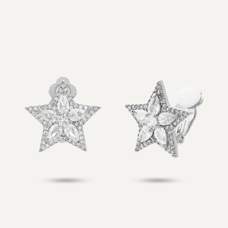 gold earrings for women -silver necklaces for women -Star Clip On Earrings In Silver Tone