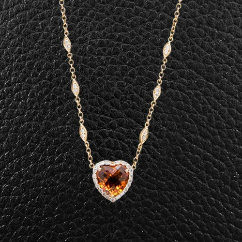 statement pendant necklaces for women -statement pendant necklaces for women -Heart Shaped Citrine & Diamond Necklace