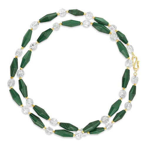 sophisticated necklaces for women -hand-crafted gold necklaces for women -Malachite & Cracked Crystal Necklace