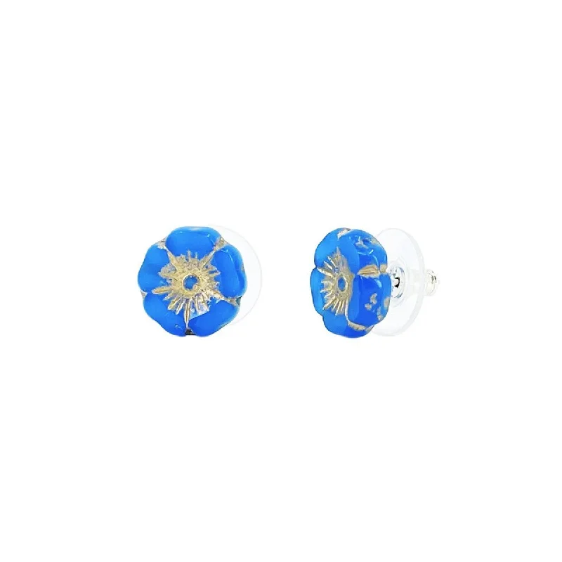 chic gold hoop earrings -women’s pearl pendants -Royal Blue Hibiscus Flower Stud Earrings