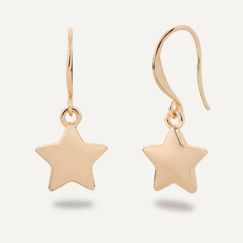 luxury pearl earrings -unique charm necklaces for women -Emily Puffed Star Drop Earrings In Gold-Tone