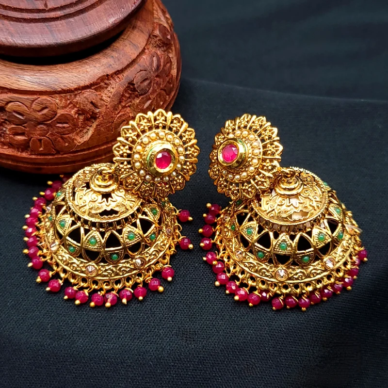 women’s ear cuff earrings -minimalist gold necklaces for women -Antique Gold Big Jhumka Earring