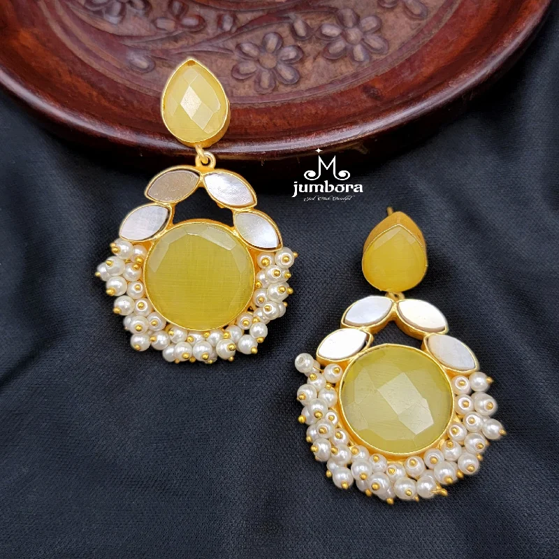 fashionable drop earrings -wedding gift necklaces for women -Amrapali Inspired Mother of Pearl (MOP) Earrings