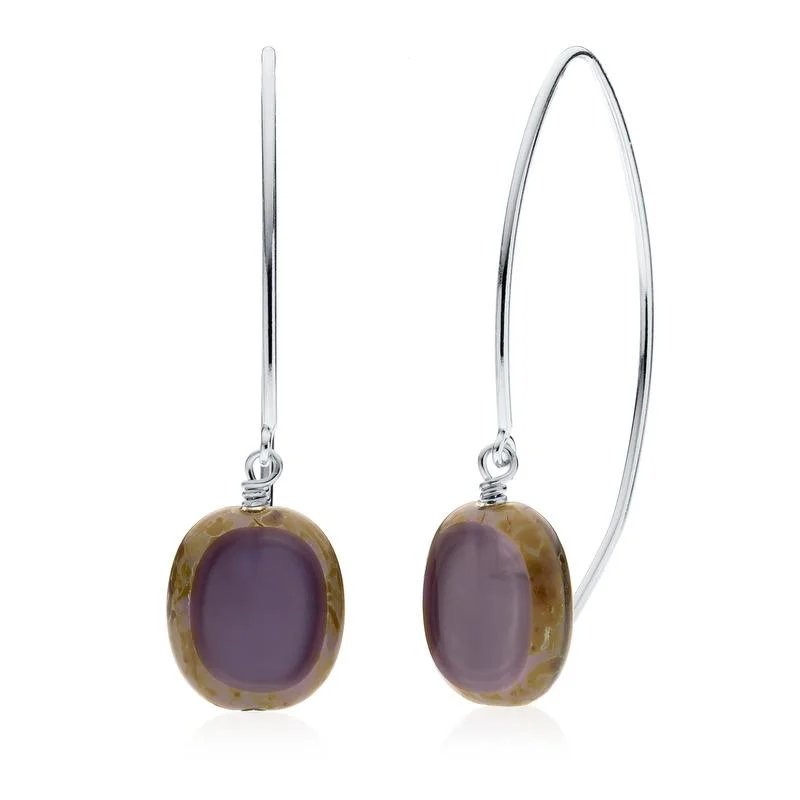 luxury pearl earrings -unique charm necklaces for women -Purple Glass Oval Sterling Silver Wishbone Earrings