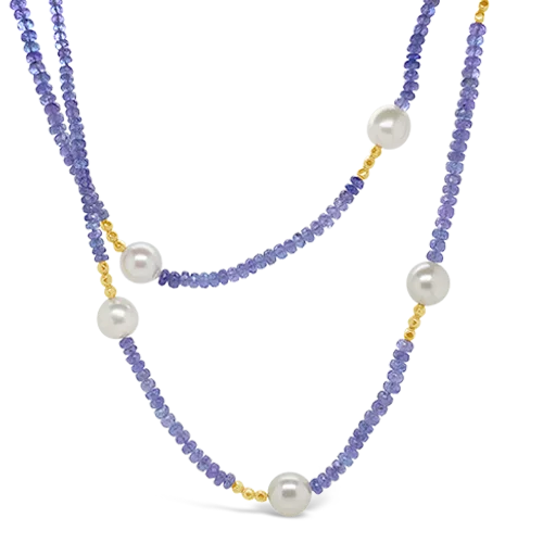 stacked necklaces for women -delicate crystal necklaces for women -Pearl & Tanzanite Necklace