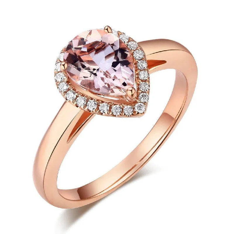 women’s engagement rings with diamonds -luxury pendant necklaces for women -0.11 CT Natural Diamond 14K Rose Gold Peach Morganite Ring