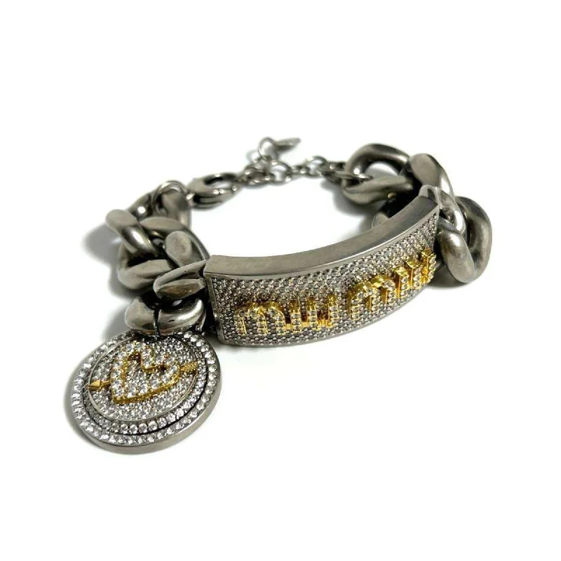 multi-colored bracelets for women -vintage gold necklaces for women -Miu Miu Metal Rhinestone Charm Bracelet (Pre-Owned)