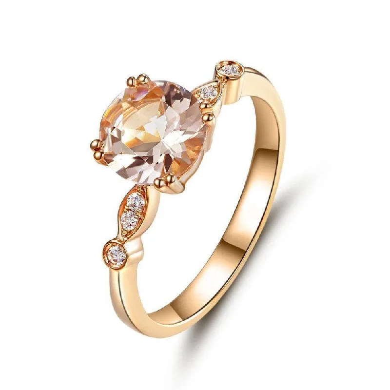 fancy cut engagement rings -vintage style necklaces for women -Peach Morganite 14K Rose Gold Natural Diamond Ring