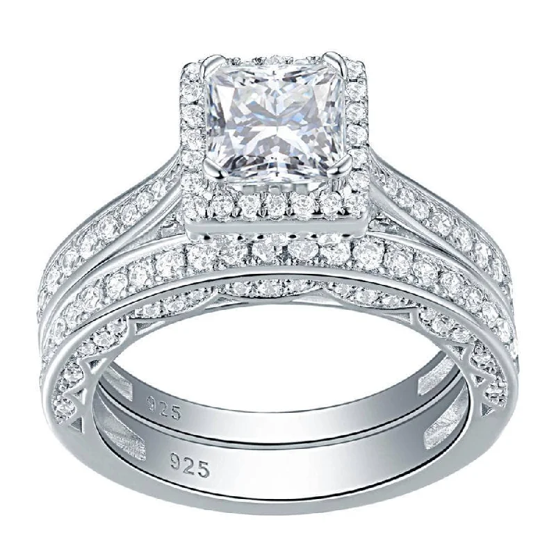 platinum engagement rings for women -trendy necklaces for women -1.5 Ct Princess Cut Diamond Bridal Set