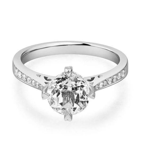 round cut engagement rings for women -custom necklaces for women -14K White Gold 1.2 Ct Topaz & Natural Diamond Ring