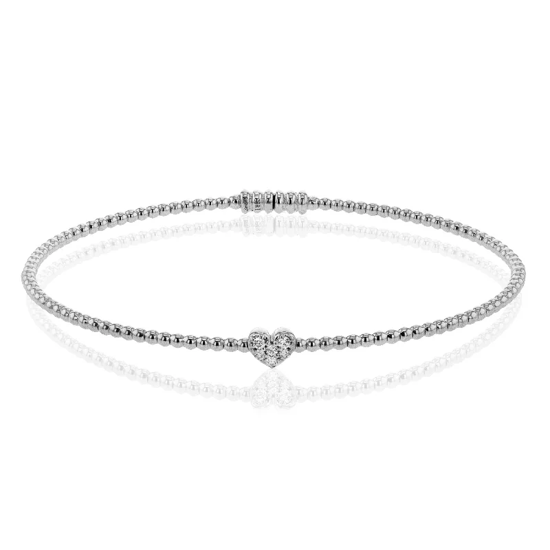 silver bangles for women -trendy necklaces for women -Heart Bangle in 18k Gold with Diamonds