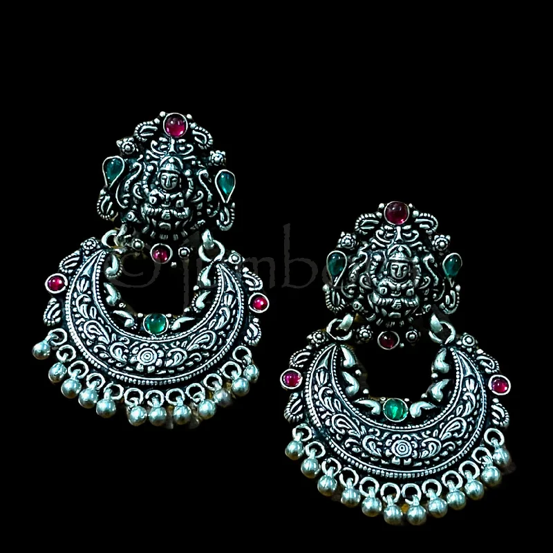 classic diamond earrings -chunky necklaces for women -Kohlapuri finish Oxidized Silver Lakshmi Earring