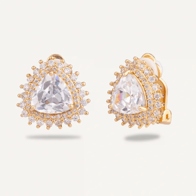 trendy earrings for women -custom necklaces for women -Elizabeth Classic Cubic Zirconia Clip On Earrings In Gold-Tone