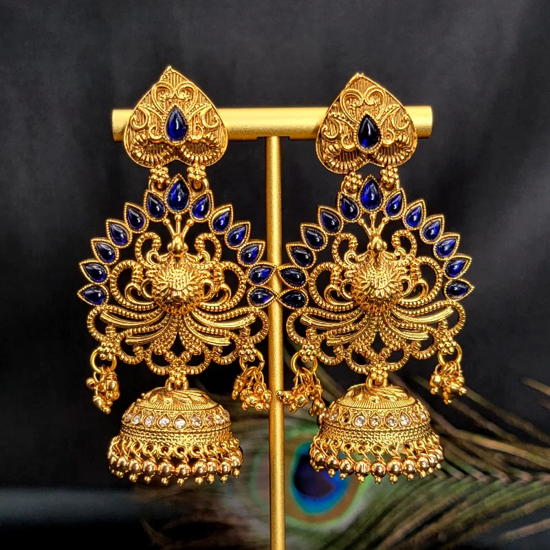 bohemian earrings for women -fashion-forward necklaces for women -Peacock Jhumka Blue Kemp Earring