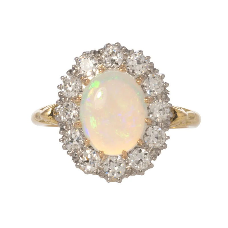 romantic rings for women -diamond heart necklaces for women -Victorian Style 1.60ct Opal & Diamond Cluster Ring