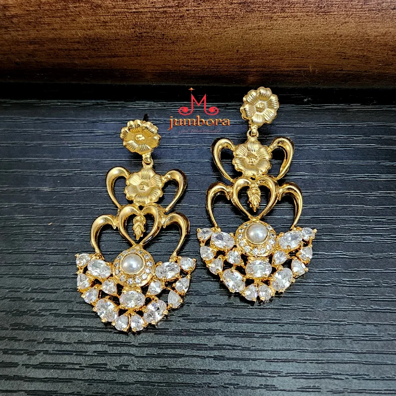 minimalist earrings for women -romantic necklaces for women -Contemporary Amrapali Style Floral White AD Zircon (CZ) Earring