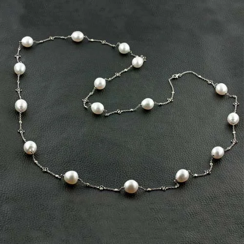 matching necklaces for couples -men’s and women’s matching necklaces -Long Baroque South Sea Pearl and Diamond Necklace