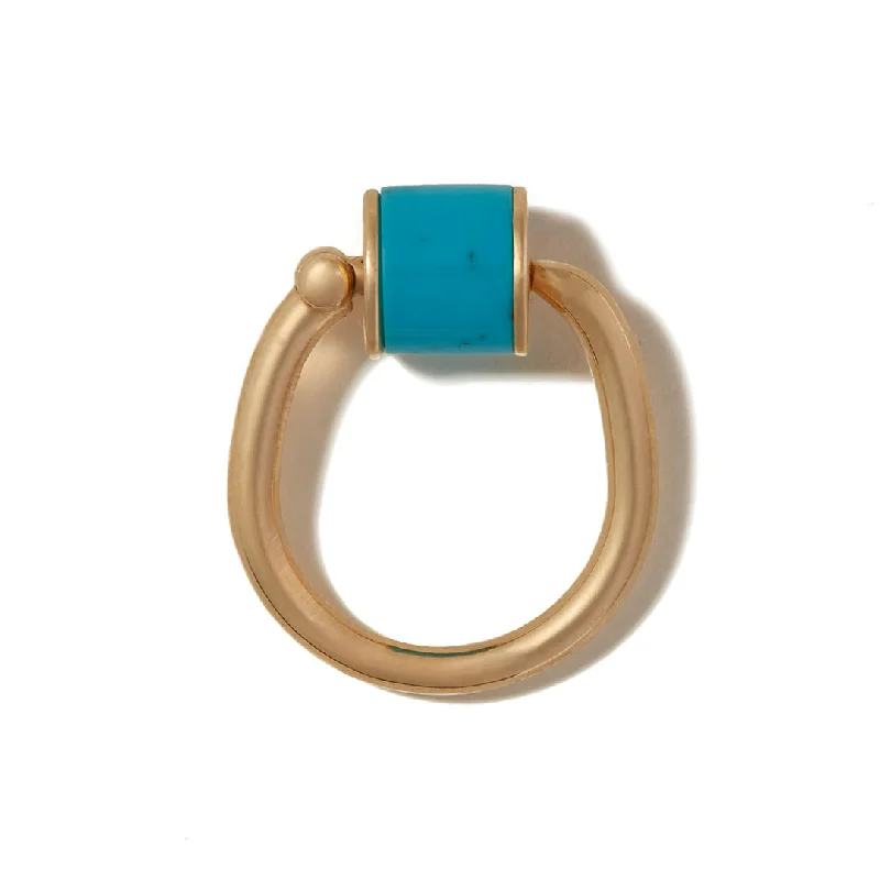 personalized rings for women -long necklaces for women -Marla Aaron 18K Gold Turquoise Chubby Trundle Lock Ring