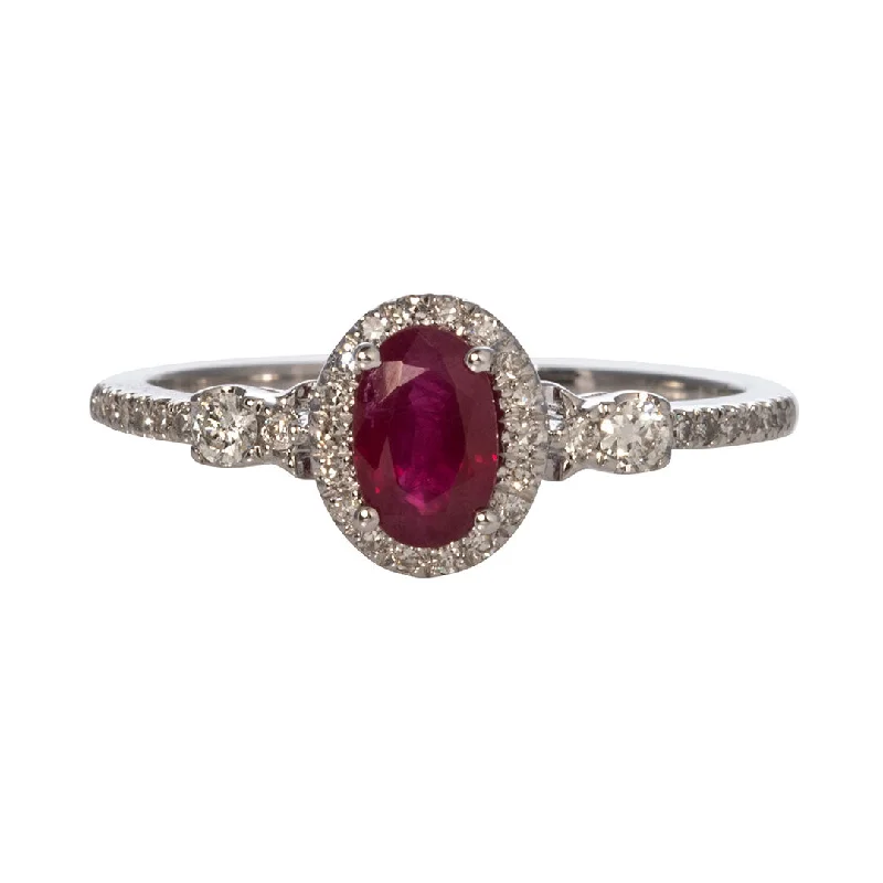 titanium rings for women -crystal necklaces for women -Oval Ruby & Diamond Halo 14K White Gold Ring