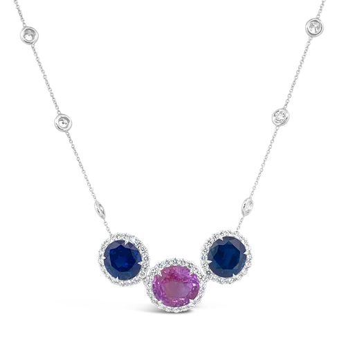 layered necklaces for women -layered necklaces for women -Pink & Blue Sapphire & Diamond Necklace