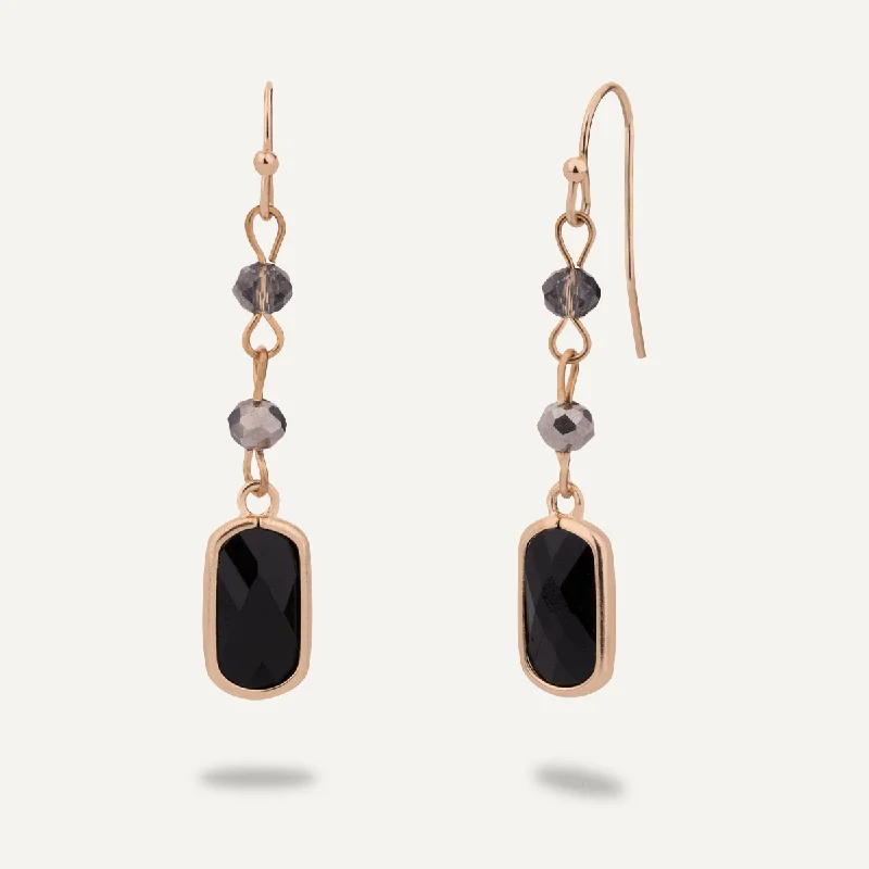 pearl earrings for women -fashion necklaces for women -Black Crystal Drop Earrings In Gold-Tone