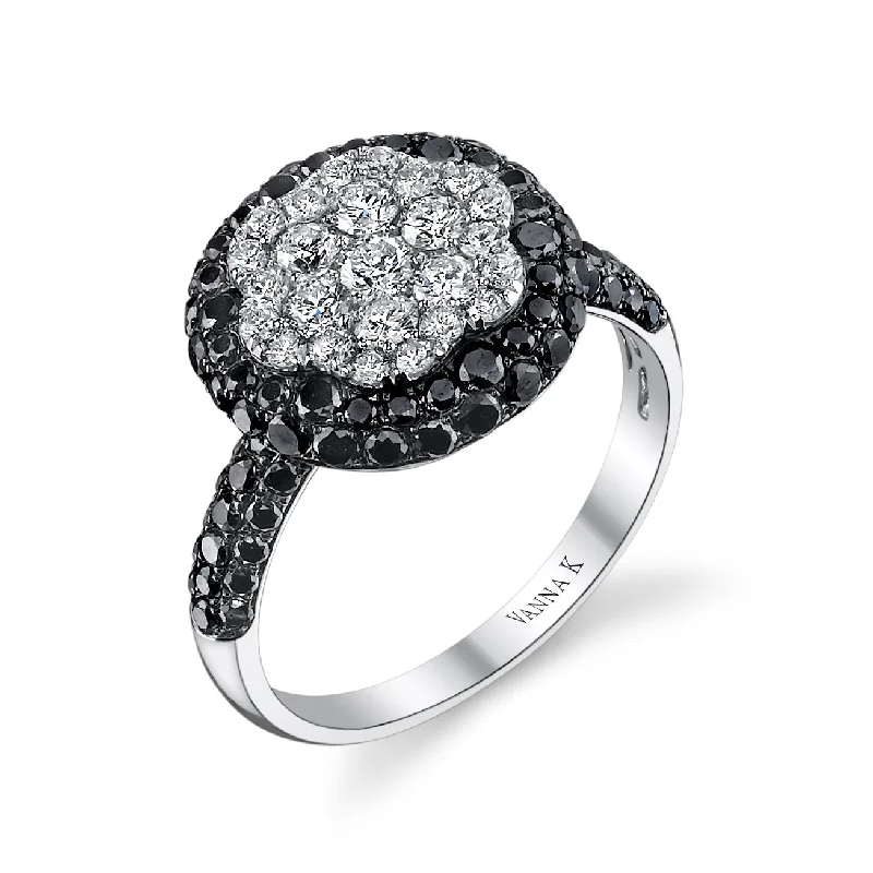 elegant rings for women -romantic necklaces for women -18K White Gold Black And White Diamond Fashion Ring