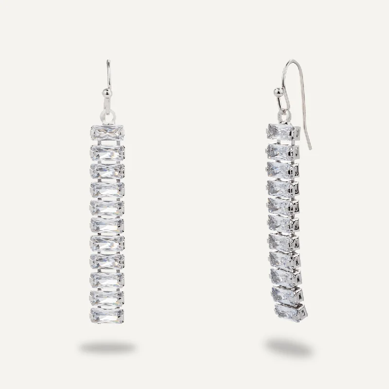 hoop earrings for women -trendy necklaces for women -Cubic Zirconia Drop Earrings In Silver-Tone