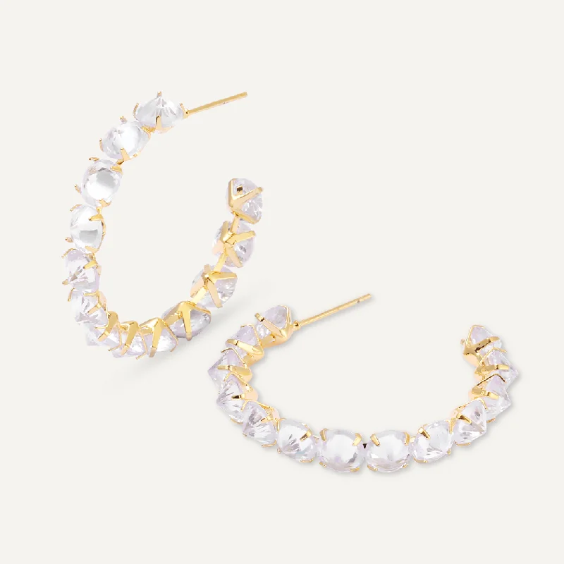 fashionable drop earrings -wedding gift necklaces for women -Crystal Hoop Earrings In Gold-Tone