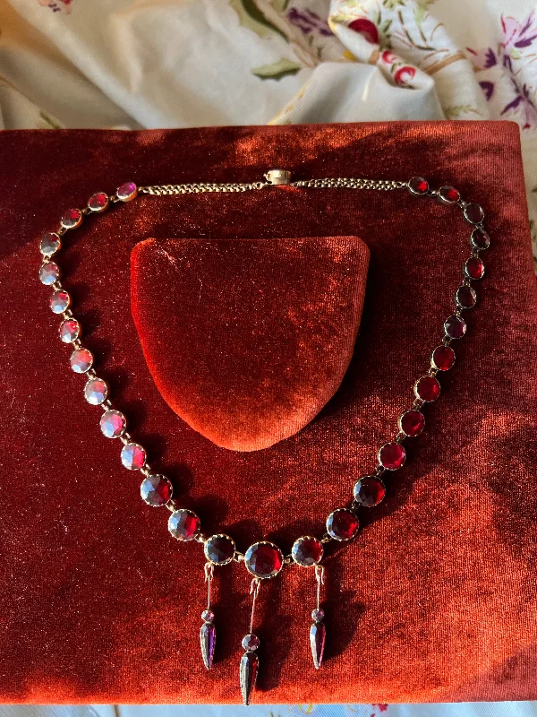 charm pendant necklaces for women -silver chain necklaces for women -French Perpignan Garnet Riviere with Matching Earrings c. 1840