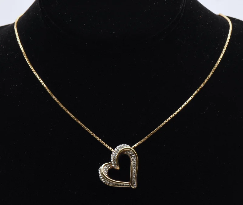 unique charm necklaces for women -unique charm necklaces for women -Vintage Vermeil Heart Slide Pendant on Gold Tone Chain Necklace - 20"