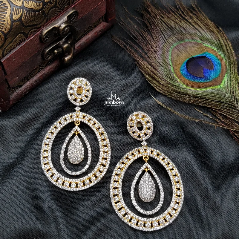 luxury drop earrings -stacked necklaces for women -Partywear Designer White AD Zircon Earrings