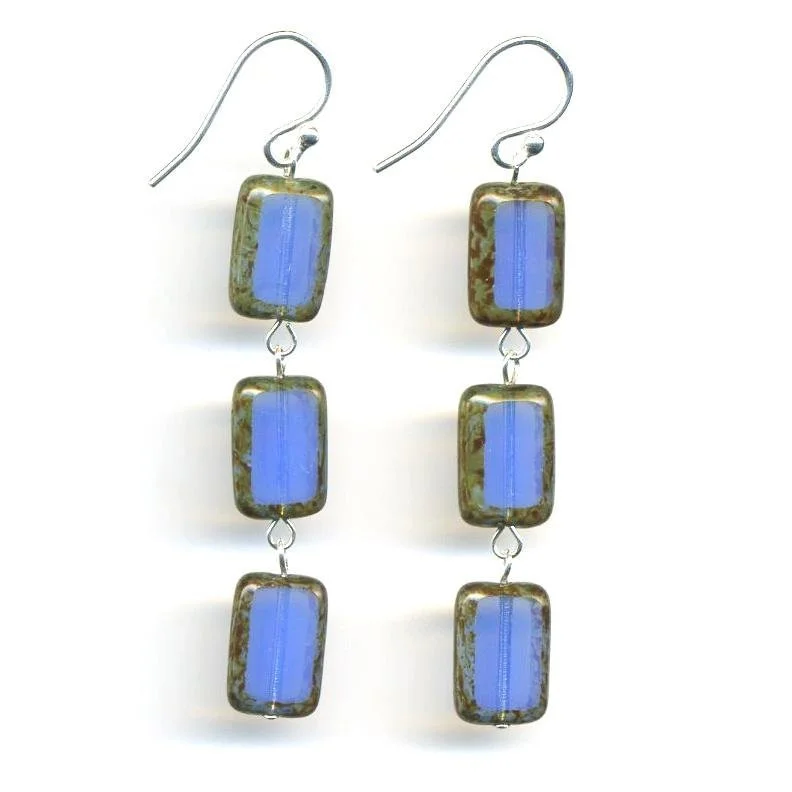 luxury gold earrings -silver chain necklaces for women -Hydrangea Blue Glass Rectangle Beaded Drop Earrings